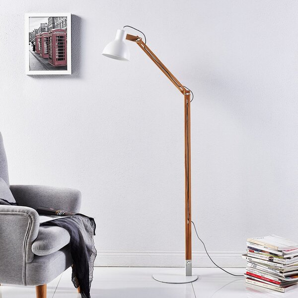 Stojací Lampa Lindby, Shivanja, Dřevo, Pracovna, Dřevo, Moderní