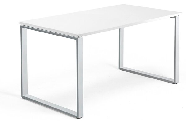 AJ Produkty Psací stůl QBUS, O-podnož, 1400x800 mm, stříbrný rám, bílá