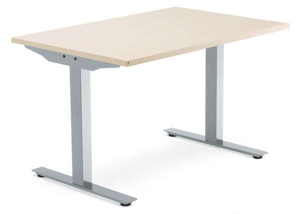 AJ Produkty Psací stůl MODULUS, T-nohy, 1200x800 mm, stříbrný rám, bříza