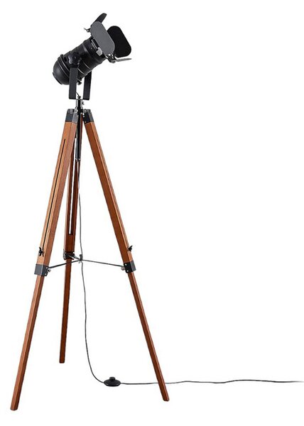 Stojací Lampa Lindby, Hilma, Hnědá / Rezavá, Obývací pokoj, Dřevo, Industriální design