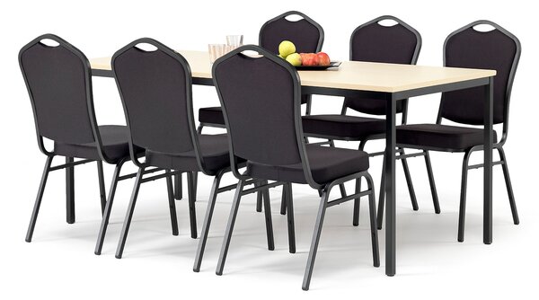 AJ Produkty Jídelní sestava JAMIE + CHICAGO, stůl 1800x800 mm, bříza + 6 židlí, černá/černý potah