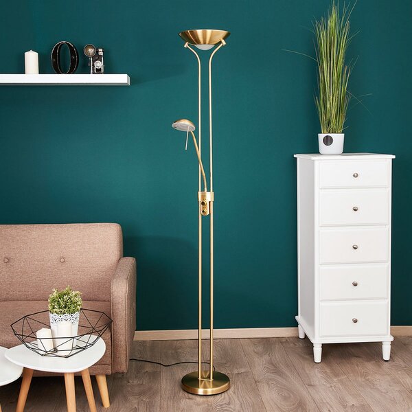 Stojací Lampa Lindby, Josefin, stmívatelné, Zlatá / mosazná, Obývací pokoj, Kov, Moderní