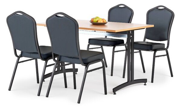 AJ Produkty Jídelní sestava SANNA + CHICAGO, stůl 1200x800 mm, buk + 4 židle, černá/černá koženka