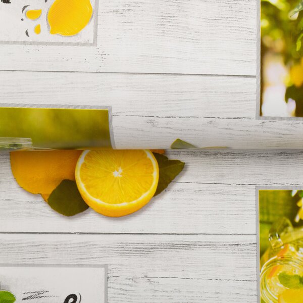 PVC ubrus Citrony na bílém dřevodekoru PV-132 - metráž š. 140 cm