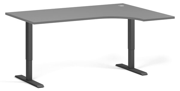 Rohový výškově nastavitelný stůl, 160x120 cm, 1 motor, L/P, černá podnož, grafit