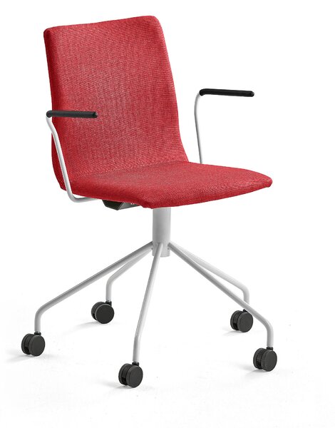 AJ Produkty Konferenční židle OTTAWA, s kolečky a područkami, červená, bílý rám