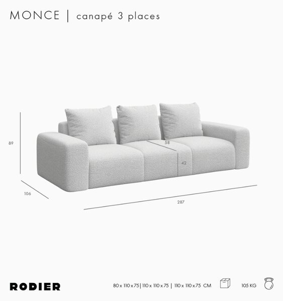 -25 % Dny MOMENTI– Rodier Antracitově šedá čalouněná trojmístná pohovka Monce 287 cm