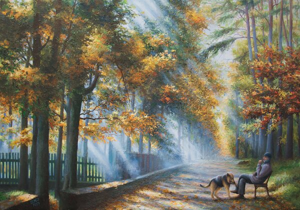 Ručně malovaný obraz od Alexandr Iljuščenko - "Ráno na chalupě", rozměr: 100 x 70 cm
