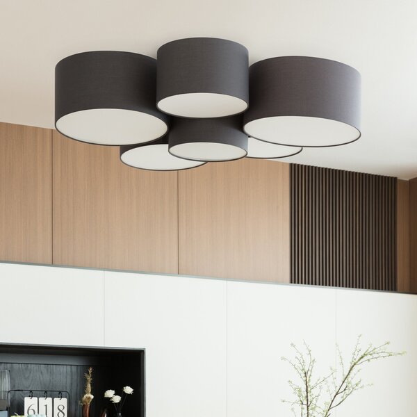 Stropní Lampa Lindby, Maureka, stmívatelné, Černá, Obývací pokoj, Tkanina / Textil, Moderní