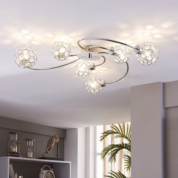 Stropní Lampa Lindby, Tyron, stmívatelné, Metalická, Obývací pokoj, Kov, Moderní