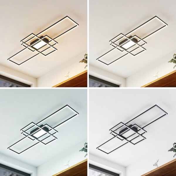 Stropní Lampa Lindby, Caitilin, stmívatelné, Černá, Obývací pokoj, Kov, Moderní