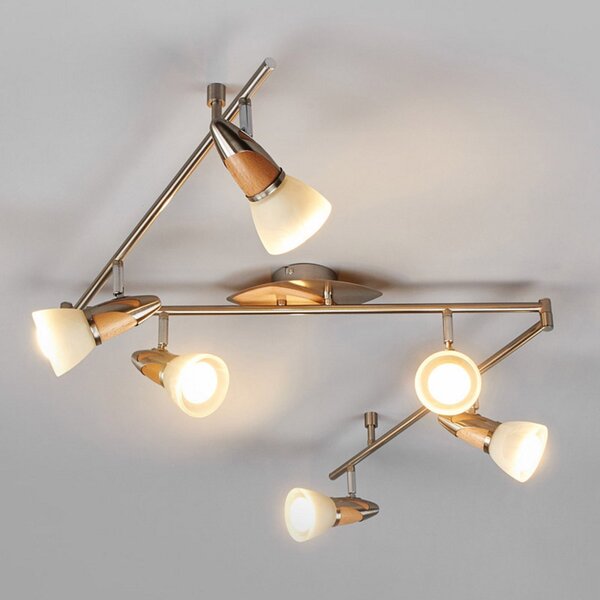 Stropní Lampa Lindby, Marena, stmívatelné, Dřevo, Obývací pokoj, Kov, Venkovský / rustikální