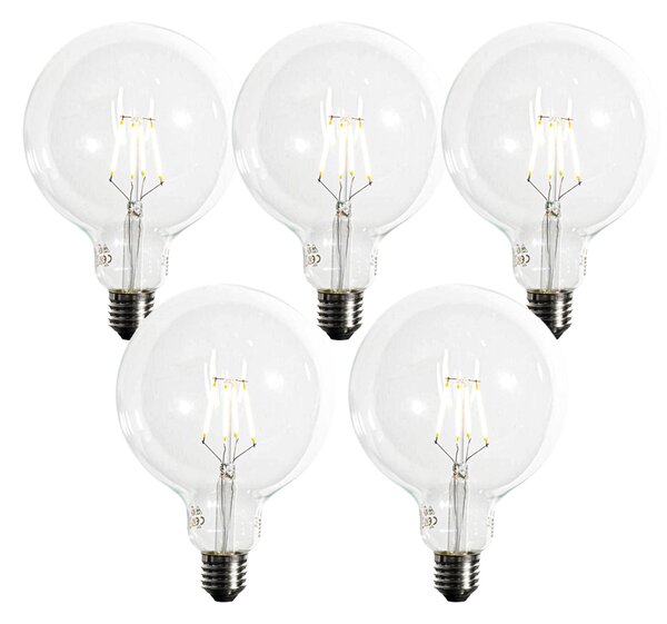 Sada 5 ks Stmívatelná LED žárovka E27 se spirálovým vláknem G125 5W 450lm 2200K