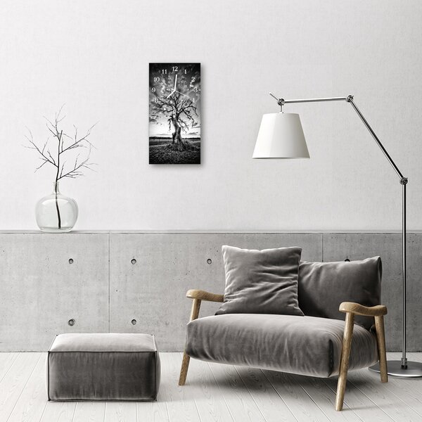 Skleněné hodiny vertikální  Nature Tree Černá a bílá 30x60 cm