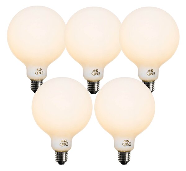 Sada 5 ks Stmívatelná LED žárovka E27 opálové sklo G125 5W 450lm 2200K