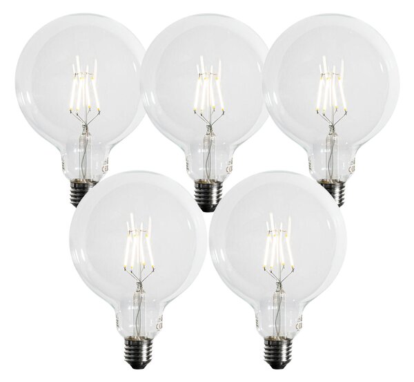 Sada 5 ks LED žárovka E27 s třemi stupni stmívání, spirálovým vláknem G125, 4 W, 450 lm, 3000 K