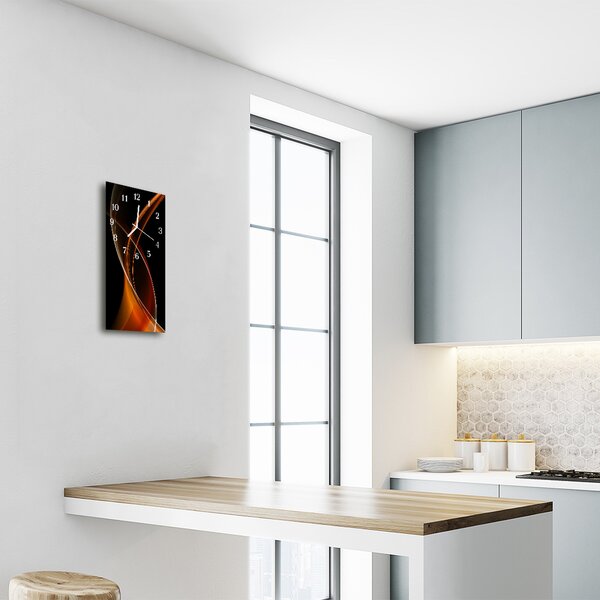 Skleněné hodiny vertikální Umělecké abstrakce hnědé čáry 30x60 cm