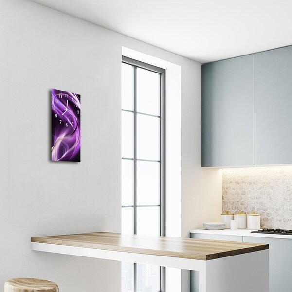 Skleněné hodiny vertikální Přírodní vlny fialová abstrakce 30x60 cm