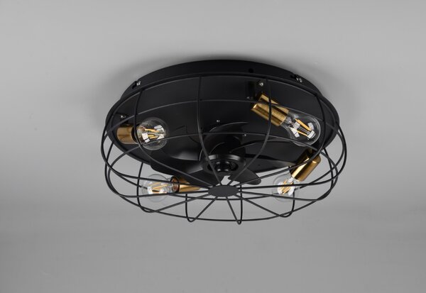 Trio Leuchten R61095032 TRONDHEIM - Stropní ventilátor v retro stylu v černé barvě s dálkovým ovladačem, 4 x E27, Ø 48cm (Černý stropní ventilátor s dálkovým ovládáním)