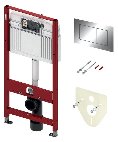 TECEprofil - SET 4v1: Instalační modul s nádržkou UNI pro WC, výška 1,12m + tlačítko chrom + úchyt + zvuková izolace, 9400412