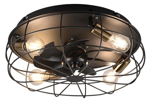 Trio Leuchten R61095032 TRONDHEIM - Stropní ventilátor v retro stylu v černé barvě s dálkovým ovladačem, 4 x E27, Ø 48cm (Černý stropní ventilátor s dálkovým ovládáním)