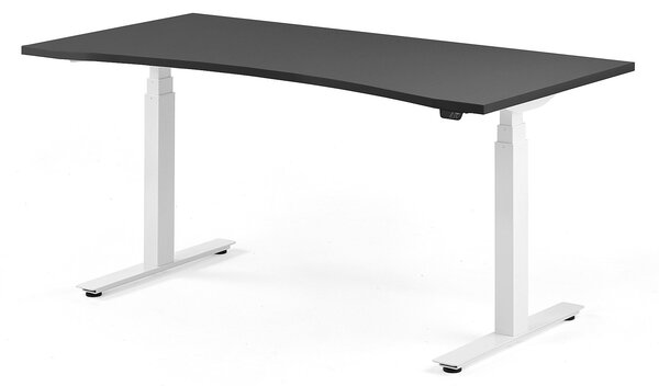 AJ Produkty Výškově nastavitelný stůl MODULUS, vykrojený, 1600x800 mm, bílý rám, černá