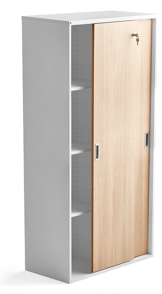 AJ Produkty Skříň s posuvnými dveřmi MODULUS, uzamykatelná, 1600x800 mm, bílá, dveře dub