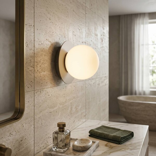 EMIBIG LIGHTING Nástěnné světlo Minerva, opálová/béžová, Ø 15 cm, sklo/kov, E14, stmívatelný, Krémová / jantar, Obývací pokoj / jídelna, Sklo, Moderní, Koule
