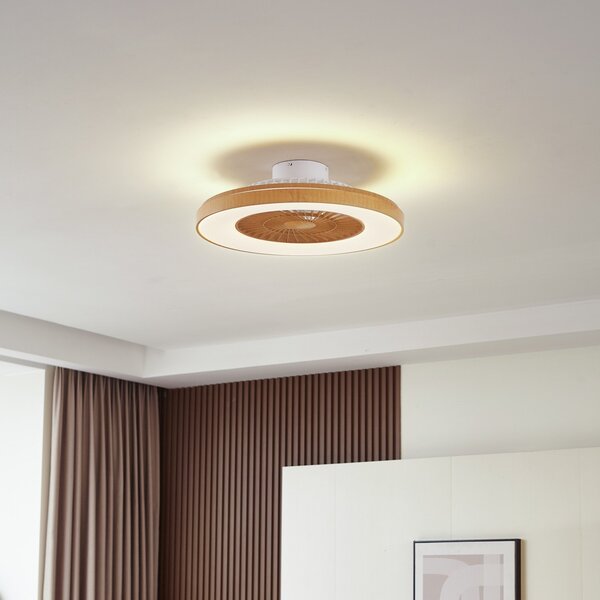 Teleo LED Stropní ventilátor CCT Dřevo - Lindby Lindby, Teleo, stmívatelné, Dřevo, Obývací pokoj, Plast, Moderní