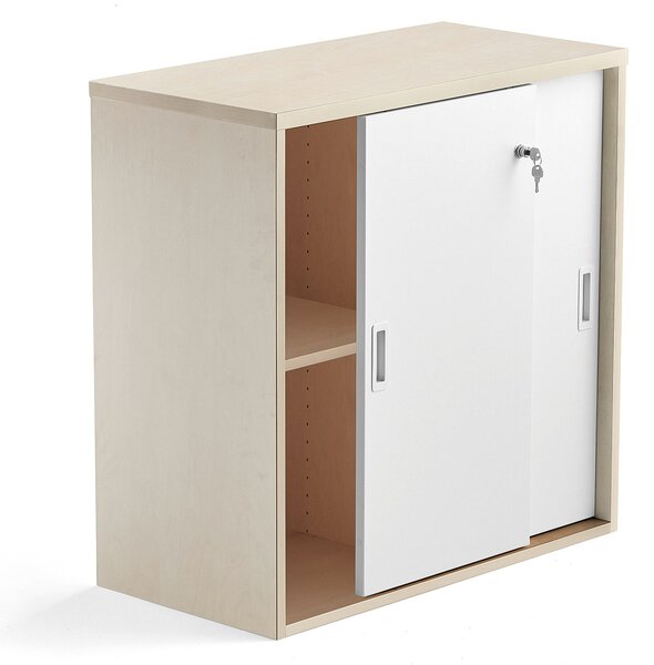 AJ Produkty Skříň s posuvnými dveřmi MODULUS, uzamykatelná, 800x800 mm, bříza, bílé dveře