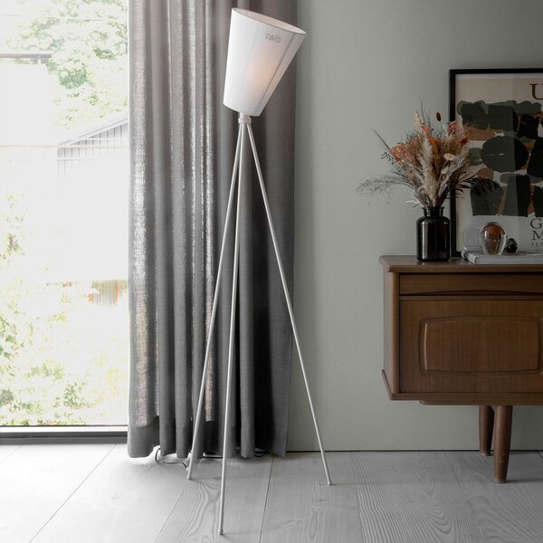 Stojací Lampa Northern, Oslo Wood, stmívatelné, Bílá, Obývací pokoj, Tkanina / Textil, Design