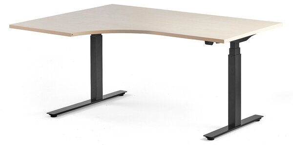 AJ Produkty Výškově nastavitelný stůl MODULUS, rohový, 1600x1200 mm, černý rám, bříza