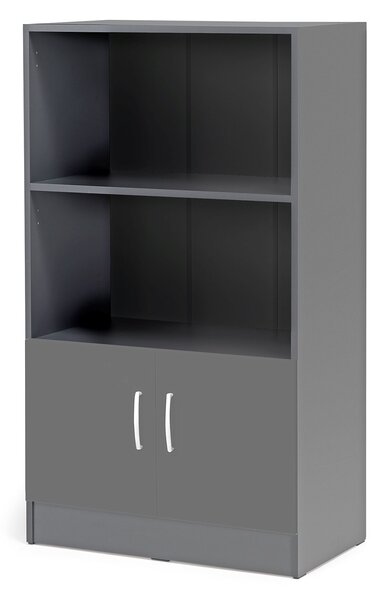 AJ Produkty Kancelářská skříň FLEXUS, 1325x760x415 mm, dveře + 2 otevřené police, šedá