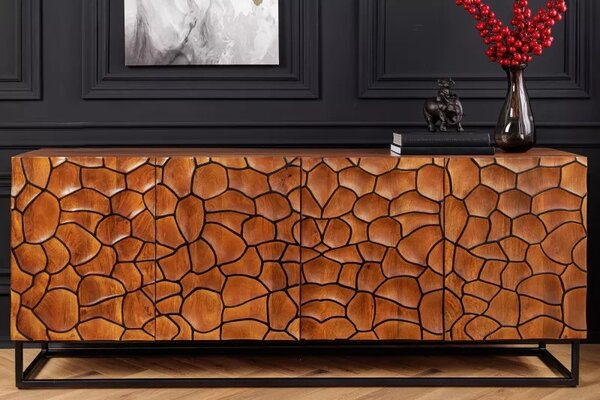 Komoda VULCANO MOSAIK 177 CM masiv mango - hnědá/černá Nábytek | Úložné prostory | Komody | Nízké