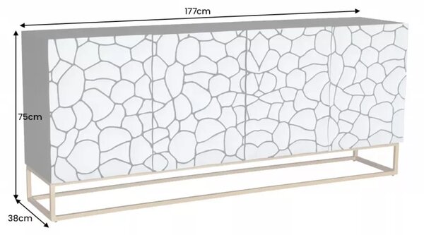 Komoda VULCANO MOSAIK 177 CM masiv mango - bílá/zlatá Nábytek | Úložné prostory | Komody | Nízké