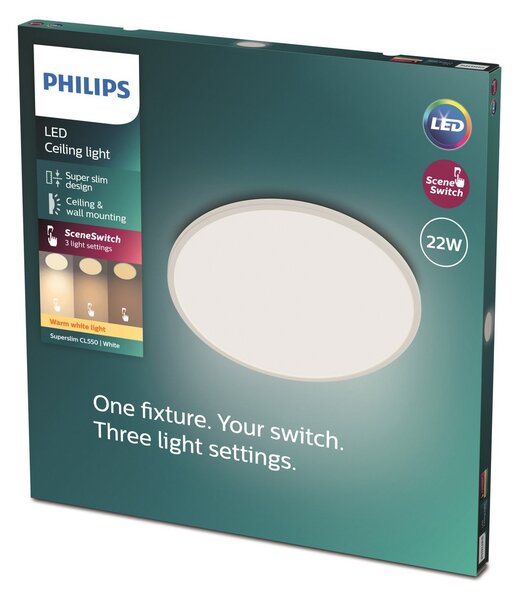Stropní Lampa Philips, Superslim, stmívatelné, Bílá, Pracovna, Kov