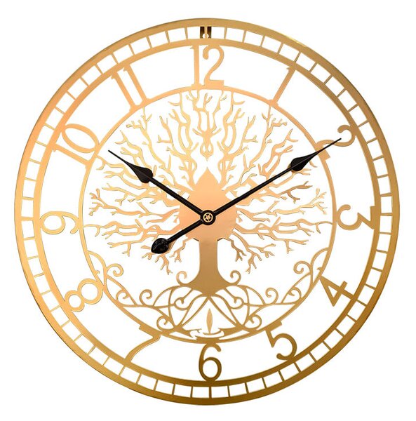 MPM Velké designové kovové nástěnné hodiny o průměru 60 cm MPM Tree of life - zlaté E04.5457.80