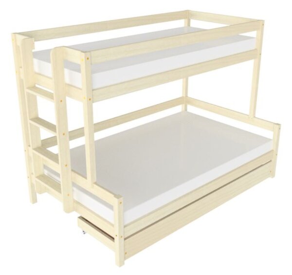 Patrová postel LUCKY s bočním žebříkem 90x200, 120x200 cm - Nelakovaná, Zvolte šuplík: Úložný šuplík, Zvolte stranu: Vlevo