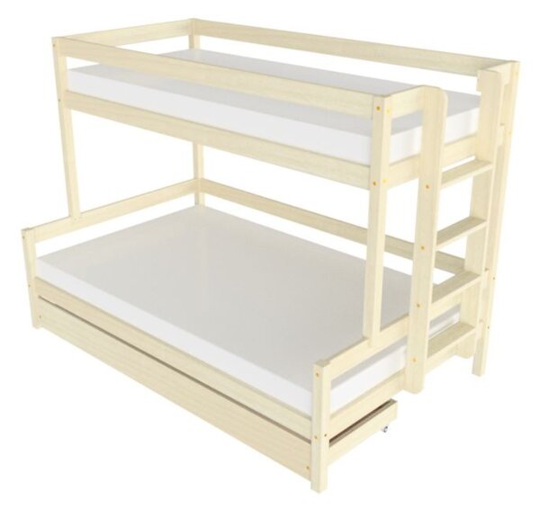 Patrová postel LUCKY s bočním žebříkem 90x200, 120x200 cm - Nelakovaná, Zvolte šuplík: Úložný šuplík, Zvolte stranu: Vpravo
