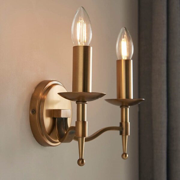 Endon 63654 - Nástěnná lampa STANFORD 2xE14/40W/230V mosaz/béžová