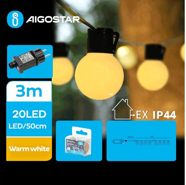 Aigostar - LED Venkovní dekorační řetěz 20xLED/13m IP44 teplá bílá