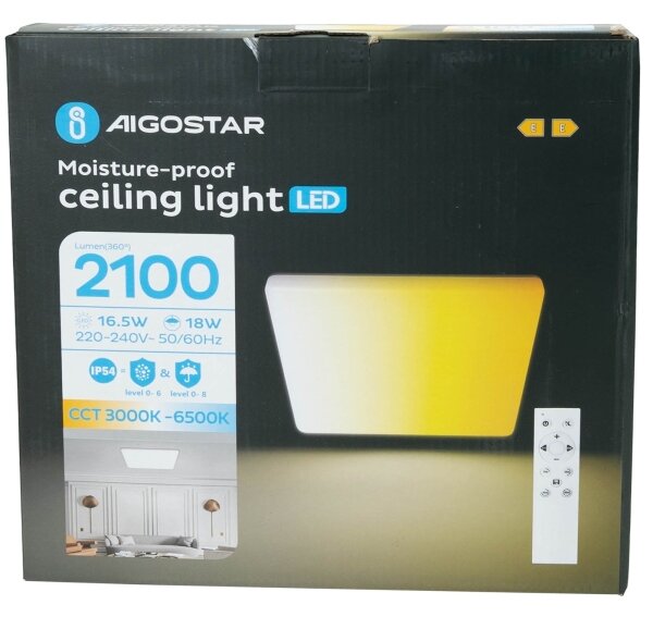 Aigostar - LED Koupelnové stropní svítidlo LED/18W/230V 3000K-6500K IP54 + DO