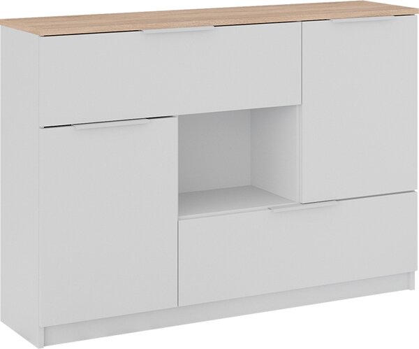 Kredenc Vicco Betti Bílá/Sonoma 120 x 83.6 cm 2x dvířka, 2x zásuvka a 1x otevřená přihrádka, Model 41613