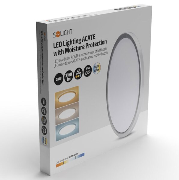 SOLIGHT LED osvětlení Acate IP54, 24W, 2160lm, 3CCT, 30cm, stříbrná