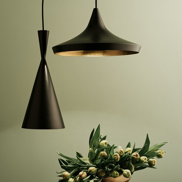 Závěsná svítidlo Tom Dixon, Beat, stmívatelné, Černá, Obývací pokoj, Mosaz, Design
