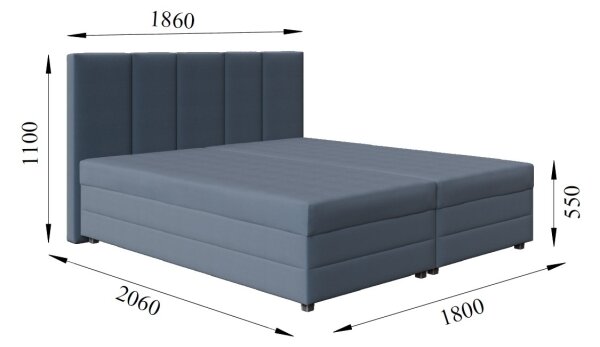 Čalouněná postel s pružinovou matrací a úložným prostorem ISABEL 180x200 šedá