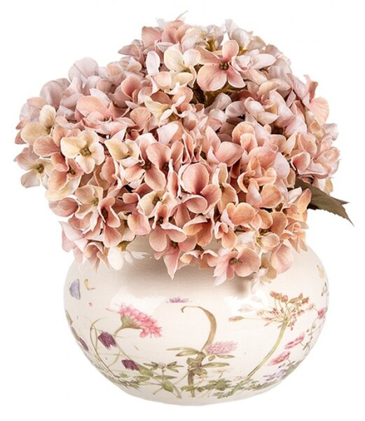 Baňatý keramický květináč s květy a motýlky Flowers of Love S – 17x12 cm
