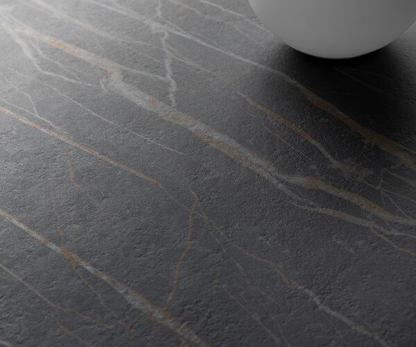 DELIFE Konferenční stolek Edge kulatý 100x100 cm keramika Laminam® Noir Desir hnědá Parabi kovová stříbrná