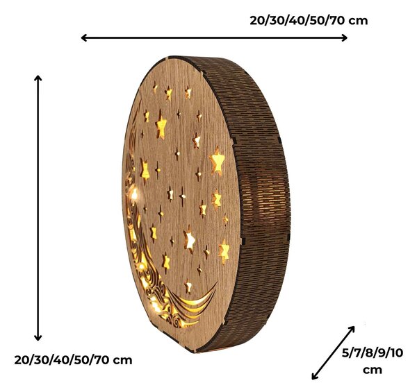 Dřevěná stolní lampa Měsíc a hvězdy | AURA: HDF - Ořech 20 cm 4794-115288 LED0612