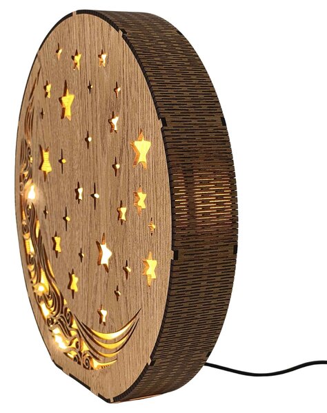 Dřevěná stolní lampa Měsíc a hvězdy | AURA: HDF - Ořech 20 cm 4794-115288 LED0612